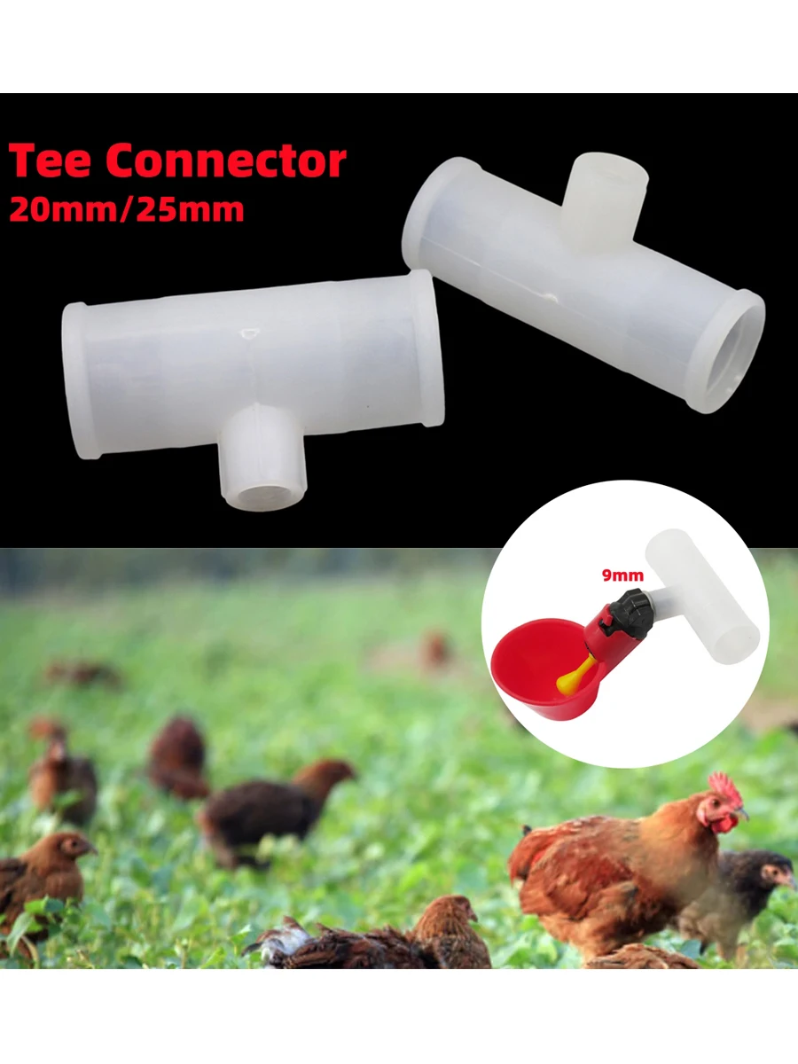 Inner Diameter 20mm 25mm Tee Connection Pipe 9mm Thread Chicken Quail Drinking Bowl Joint Pipe Fittings Poultry Supplies 5/10Pcs