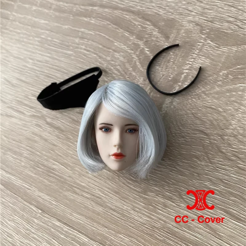 

1/6 NieR 2B Gir Head Sculpt with Blindfold Hair Band Fit 12'' ANT TBL Female Pale Soldier Action Figure Body Doll Toys