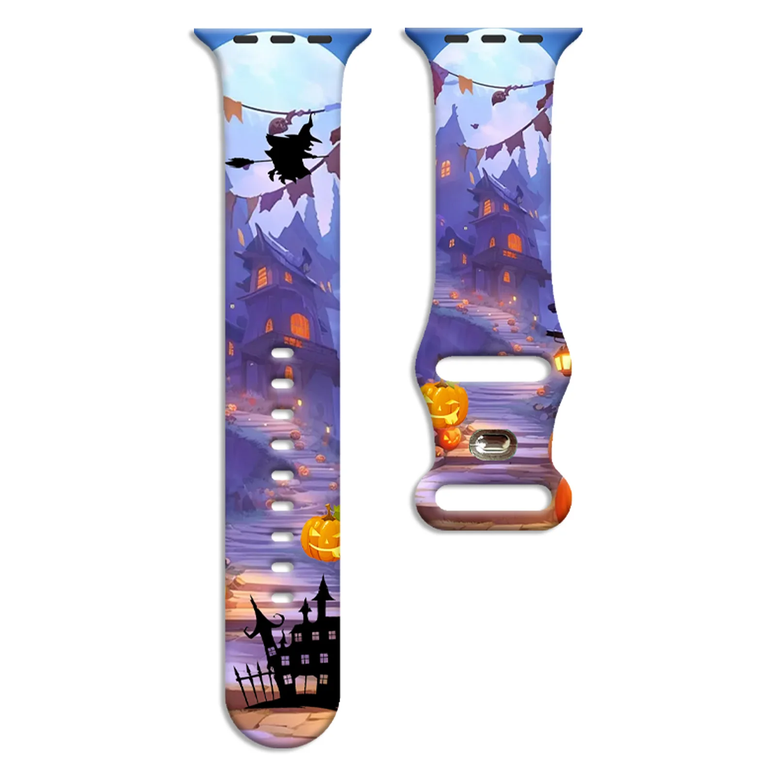 

Magical Pumpkin Night Thriller Print Strap for Apple Watch Series 11/10/9/8/7/SE, Soft Waterproof Silicone Band 45mm 44mm 42mm