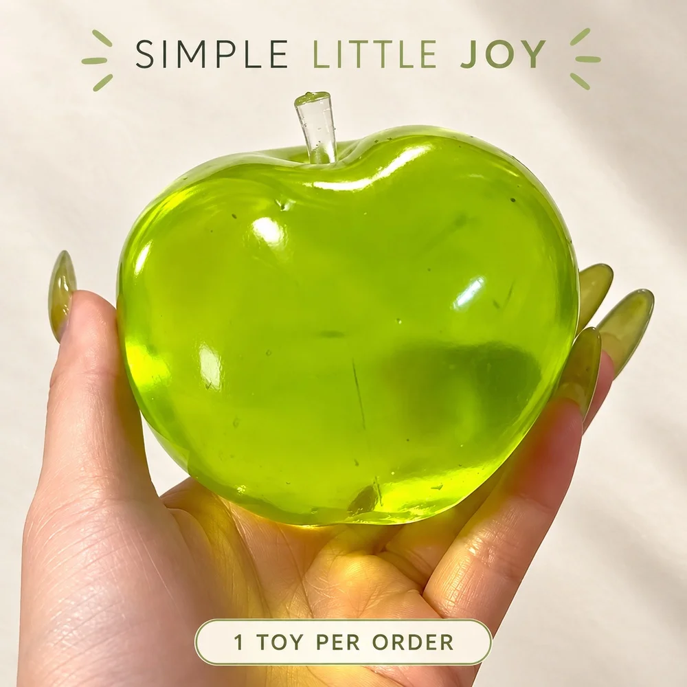 Apple Squishy Squeeze Toy Green Pink Clear TPR Fruit Shape with Stem Desk Fidget Companion Gift for Adults Teens Single Piece