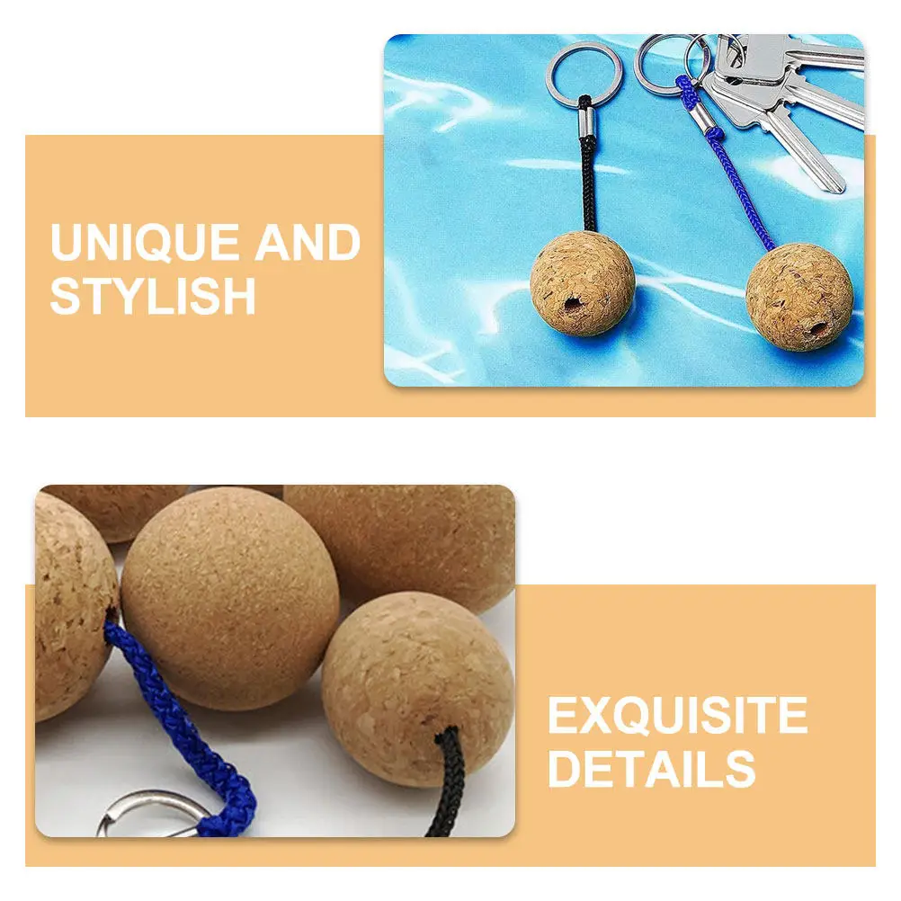 2Pcs Portable Floating Keychain Made of Natural Wood Buoyant Round Ball Design for Outdoor Water Sports Adventure Surfing
