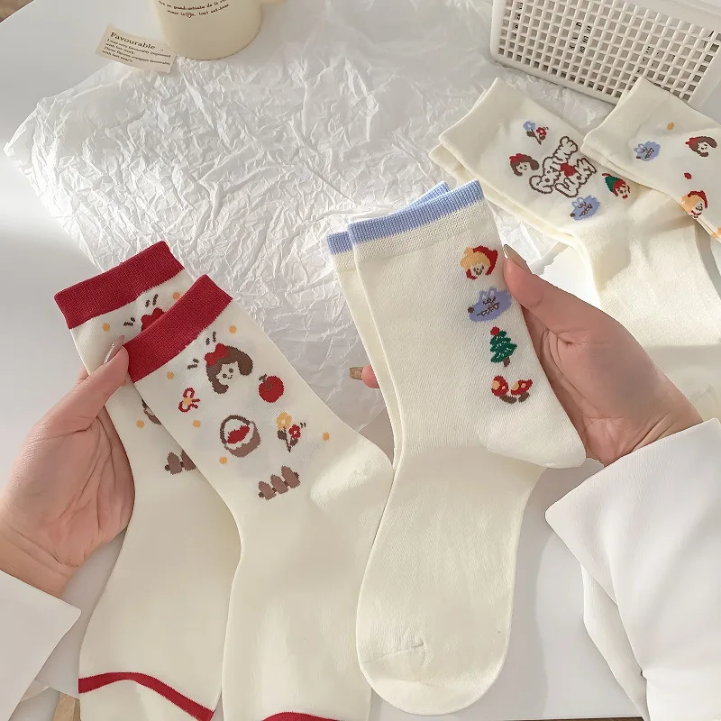 

Women's Socks Spring Summer Mid-tube Sock Cotton Sock Cartoon CuteFunny Sock Fashion Youth Artistic Trend Solid Color Wholesale