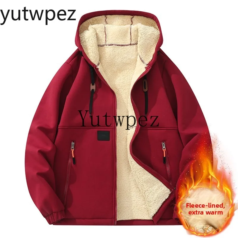 Men's Winter Zipper Jacket Fleece Warm Hoodies Heavyweight Cardigan Casual Sports Long Sleeve Sweatshirts Windproof Hooded Coat