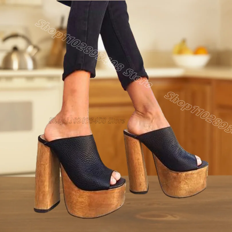 

Black Platform Slip on Slippers Chunky Heels Peep Toe British Style Women Summer Dress Party Slippers 2026 Zapatos Para Mujere
