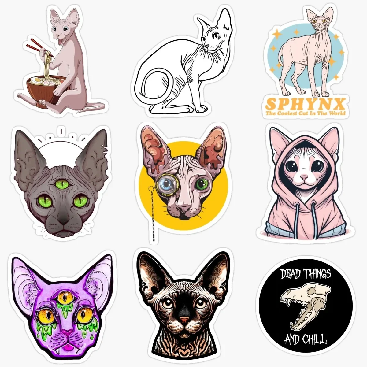 

Canadian Hairless Cat Sphynx Cat Pets PVC Waterproof Stickers for Decorate Fridge Wall Window Car Van Helmet Decal Accessories
