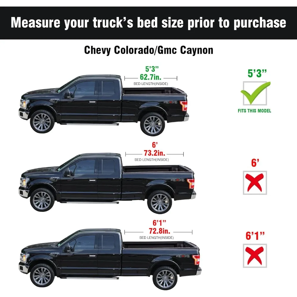 Penutup Bak Truk Lipat Berbahan Keras | Cocok untuk GMC Canyon/Chevy Colorado 2015-2025 dengan bak 5' 3' (62,7 inci) - TULH006