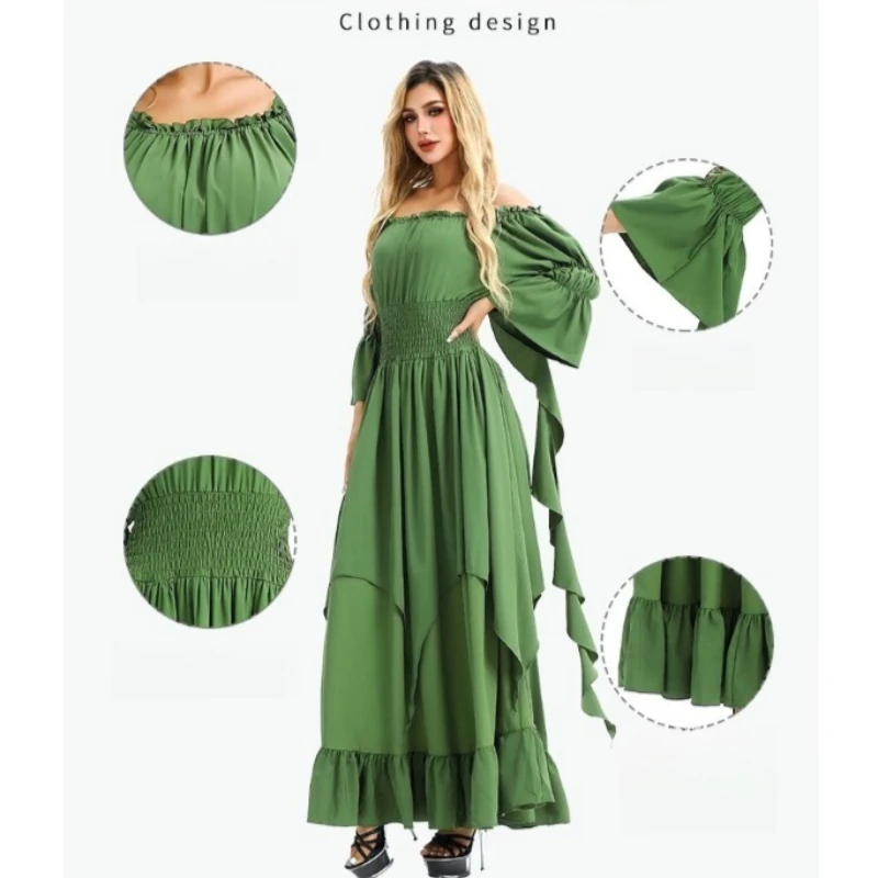 

Medieval Cosplay Costume Vintage Renaissance Solid Color Dress Carnival Performance Party Role Playing Outfits for Adult Women