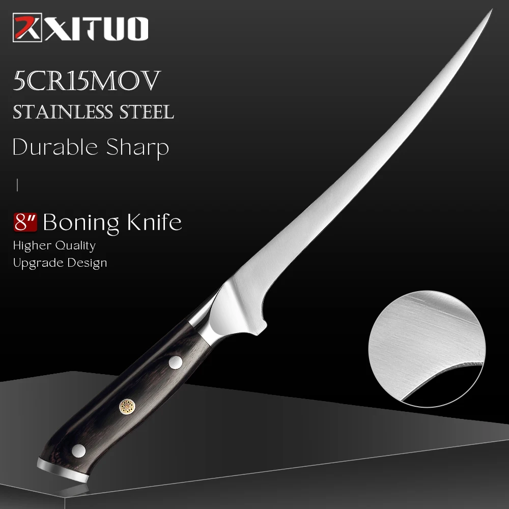 8 Inch Boning Knife Stainless Steel Sharp Deboning Knife for Meat Cutting, Brisket Knife,Flexible Blade Curved Fish Fillet Knife