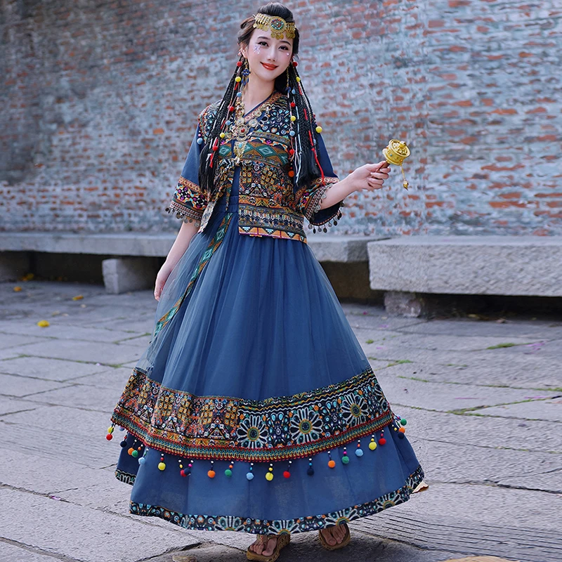 Falda de estilo exótico para mujer, vestido étnico de Miao S, traje de viaje para Dali Lijiang Yunnan