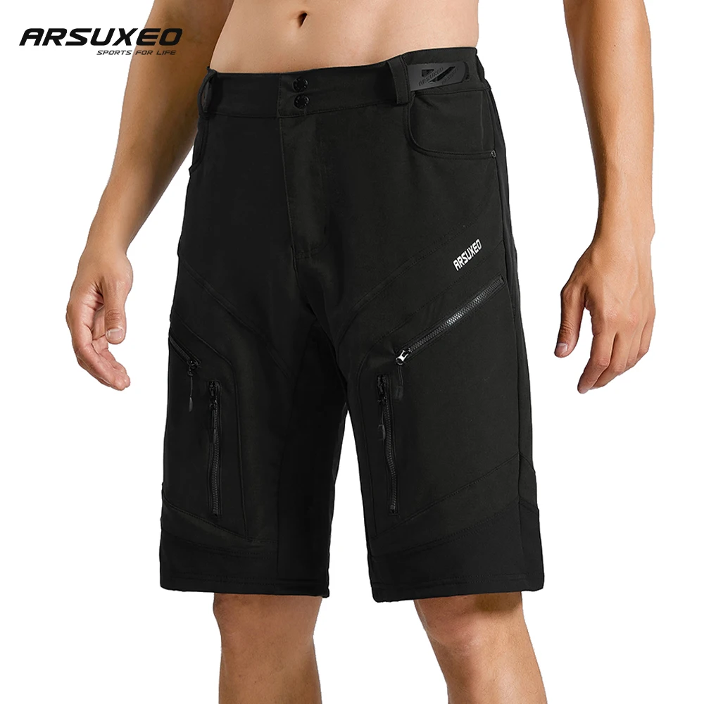 ARSUXEO Cycling Shorts Men Bicycle Loose Fit MTB Downhill Bike Shorts Outdoor Sports with Pocket Water Ressistant Trousers 1903