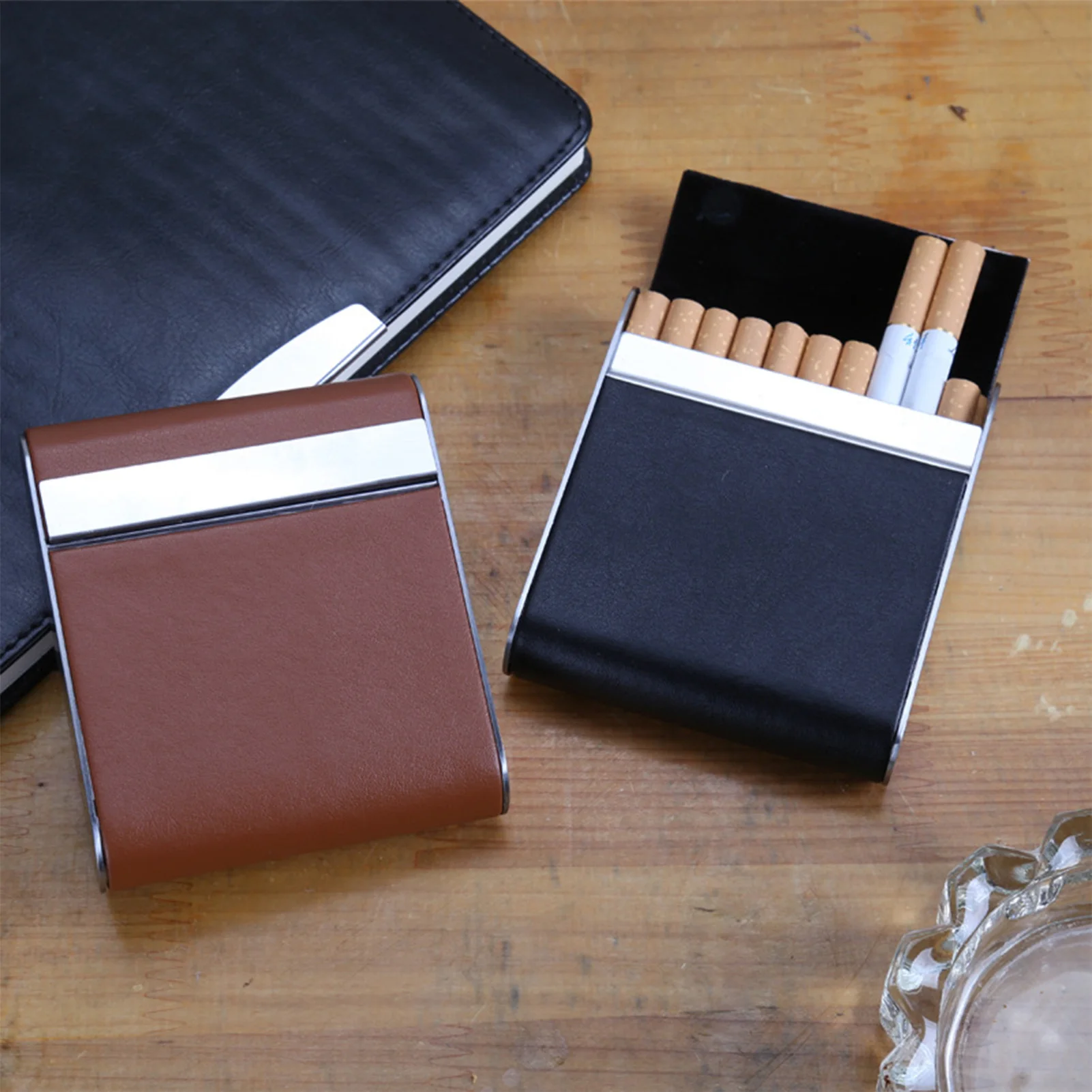 20 Sticks Portable Cigars Cigaretes Metal Leather Cases Waterproof Metal Cigarette Accessories Box for Men and Women Ideal Gift