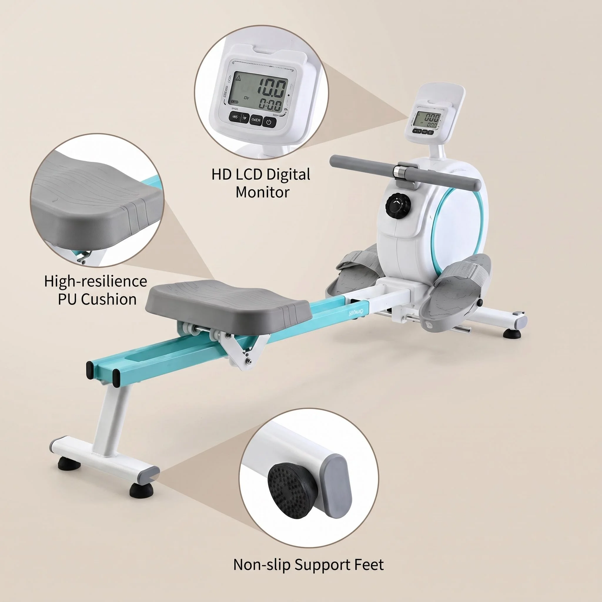 Air Rower Lcd Display Gym Equipment Belt Driven China Fitness Home Magnetic Rowing Machine