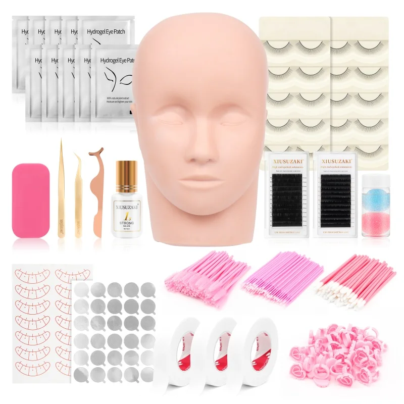 XIUSUZAKI Kit de extensión de pestañas postizas para principiantes, Kit de práctica, suministros, accesorios para pestañas, juego de maquillaje