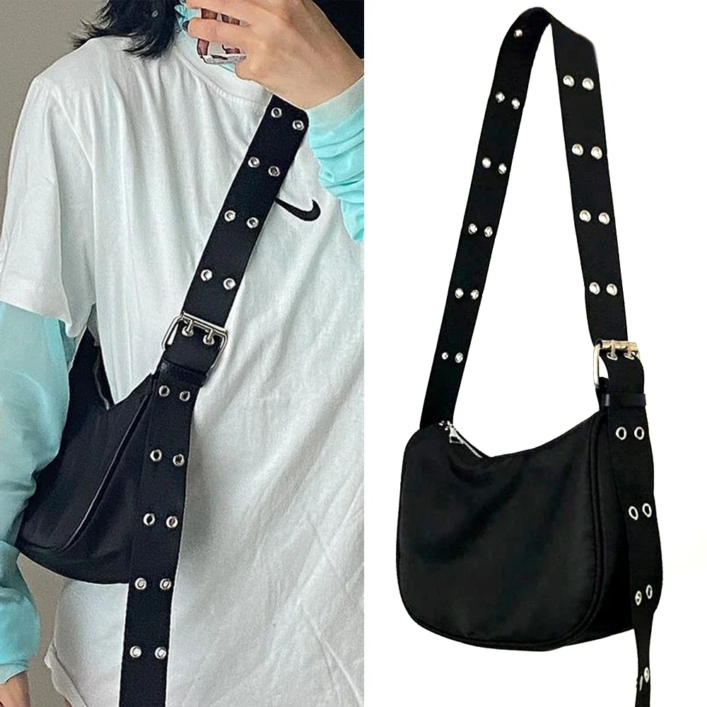 2024 Trendy Crossbody Bag Double-breasted Adjustable Strap Black Women's Chest Bag Harajuku Students Zipper Satchel Shoulder Bag