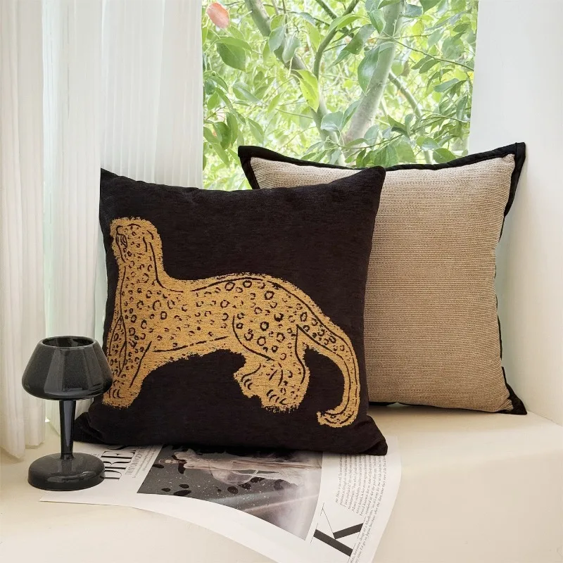 Light Luxury Embroidered Plush Cute Animal Decorative Pillow Cover Sofa Living Room Bedside Backrest Waist Cushion 45x45cm