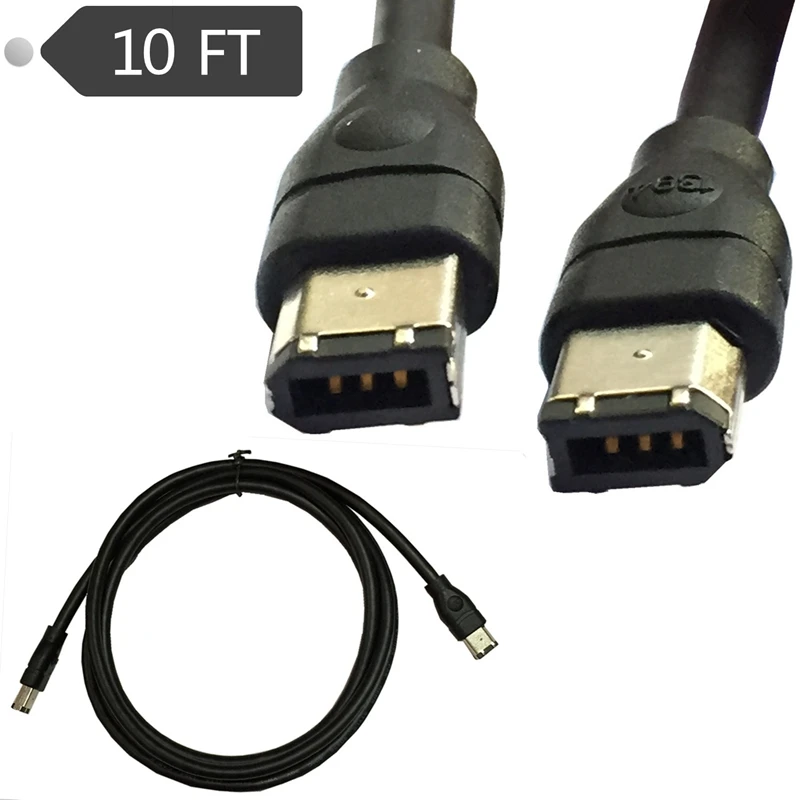 Black IEEE 1394 Firewire 400 To Firewire 400 Cable, 6 Pin/6 Pin Male / Male - 10 FT