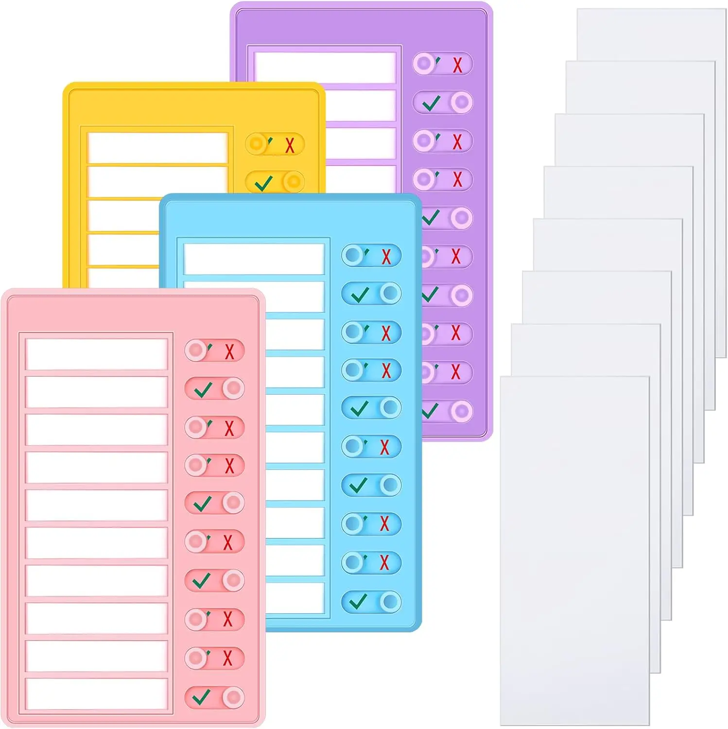 1 tabla de tareas en blanco, tabla de tareas para niños, tablero de lista de verificación de plástico con 8 cartones desmontables para hacer lista