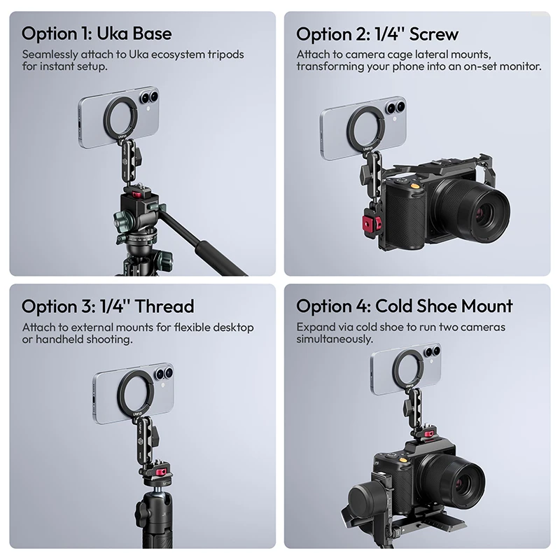 ​Ulanzi MA56 4-in-1 MagLock Phone Mount Magnetic Phone Stand for iPone 17 16 Android for Camera Tripod for Outdoor Travel