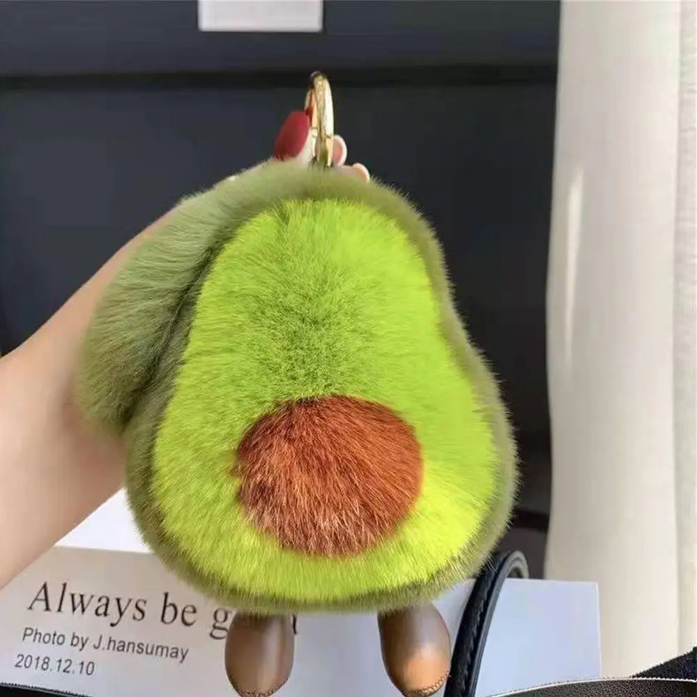 

Car Accessories Metal Ring Plush Ball Toy Avocado Women Bag Pendant Korean Style Key Chain Key Holder Hanging Doll Model