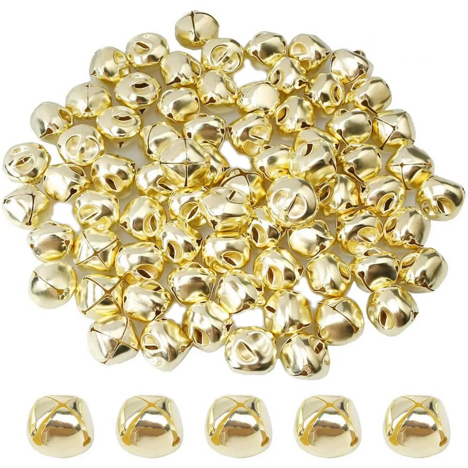 100 sztuk Jingle Bells, 15mm metalowe Jingle Bells Mini Craft Bells koraliki dla majsterkowiczów złoto