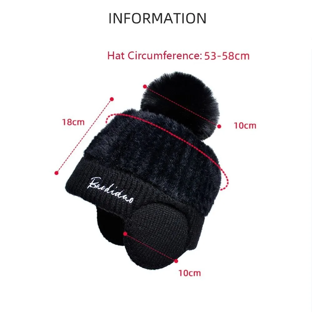 Fashion Women Pompoms Hat Thickened Winter Warm Hat Stylish Beanie Hats Casual Outdoor Knitted Cap Ear Protection