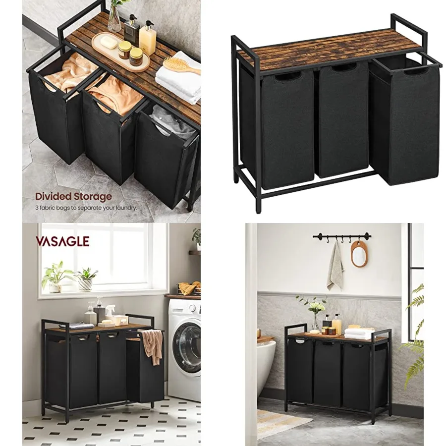 

Laundry Hamper, Laundry Basket, Laundry Sorter with PullOut and Removable, Shelf, Metal Frame, 3 x 10.6 Gallons 40 L,36.4 x 13