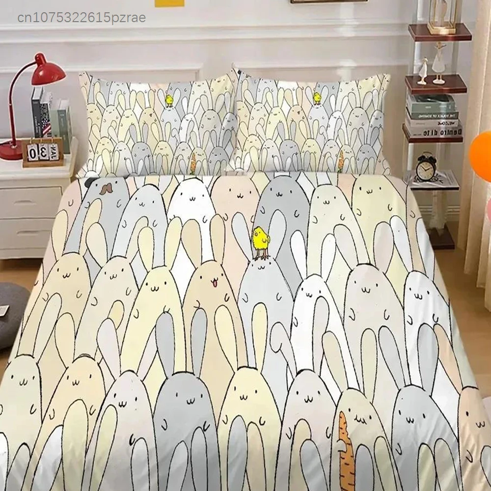 Top Cute Bedding Set Cute Funny Yellow Cartoon Chick Duvet Cover Set King Queen Cartoon Animals Soft Polyester Quilt Cover 3