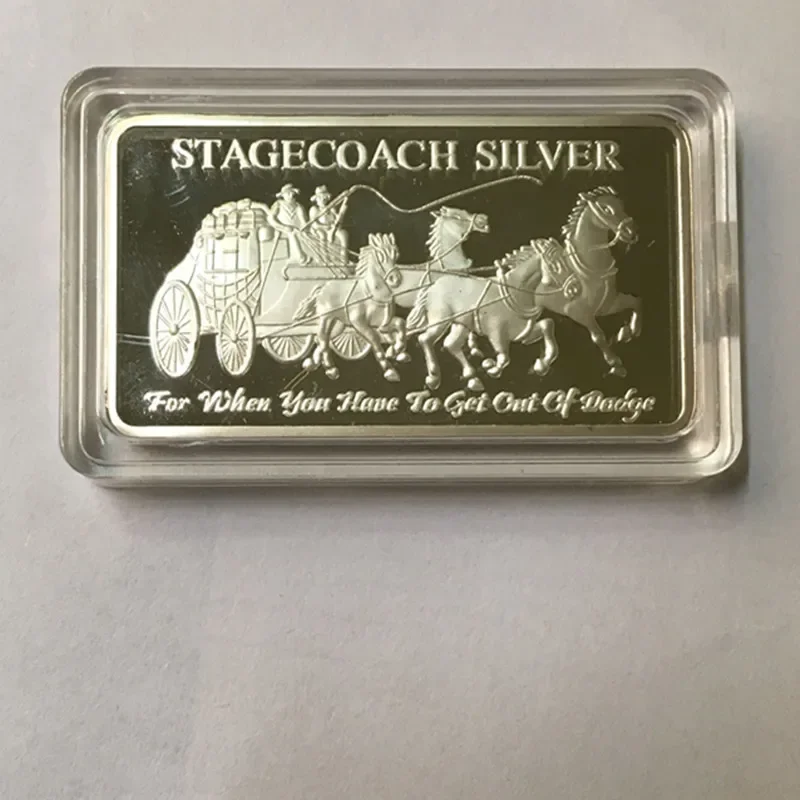 5 Pcs Non Magnetic 1 OZ Stagecoach Ingot Bar Silver Plated Coin Collectible Souvenir Decoration Commemorative Coin