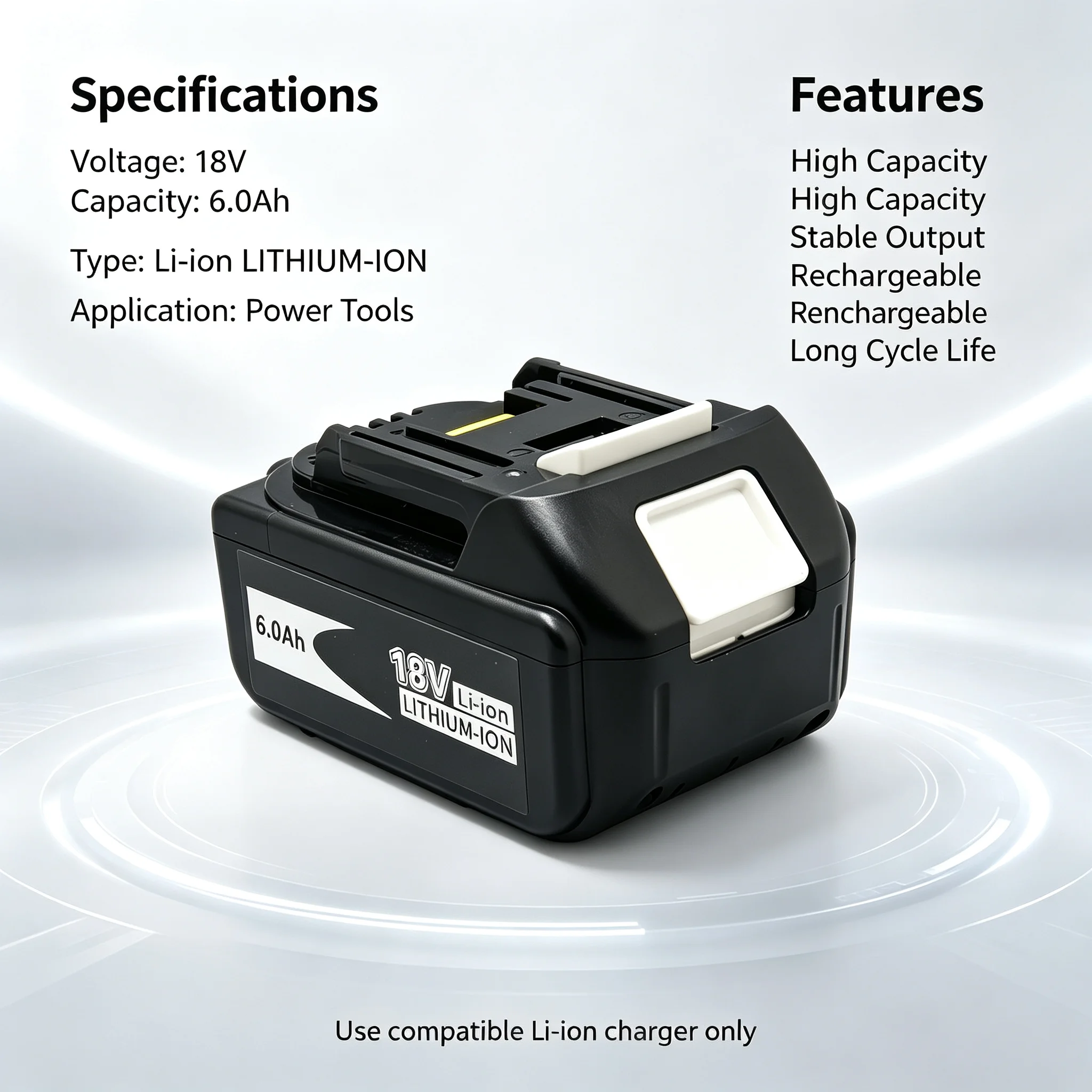 for Makita 18V 6.0Ah Lithium-ion Batteries, Models: LXT400, BL1860B, BL1860 and BL1850 Series Replacement Batteries.