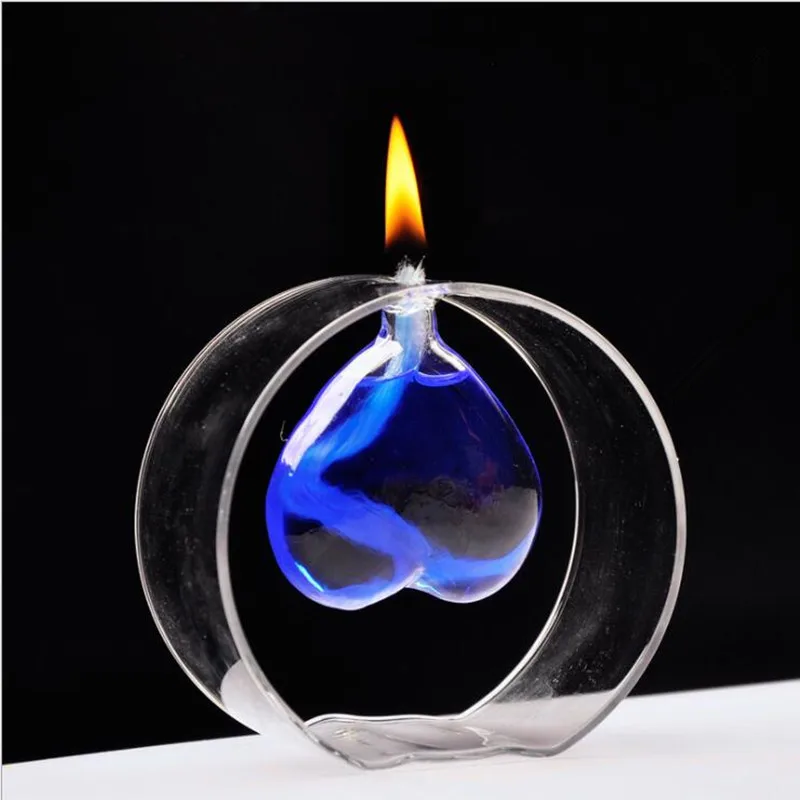 

10pcs/pack 10*9cm Round Shaped Inner Heart Design Glass Oil Lamp Love Handcraft Wedding Party Live Prop Friend Favor Gift