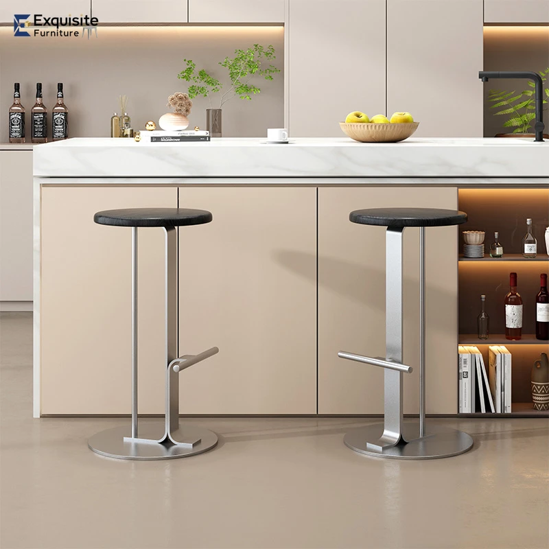 Simple Iron Silver Bar Chairs Design Steel High High Quality Kitchen Bar Stools Nordic Modern Metal Banqueta Home Furniture