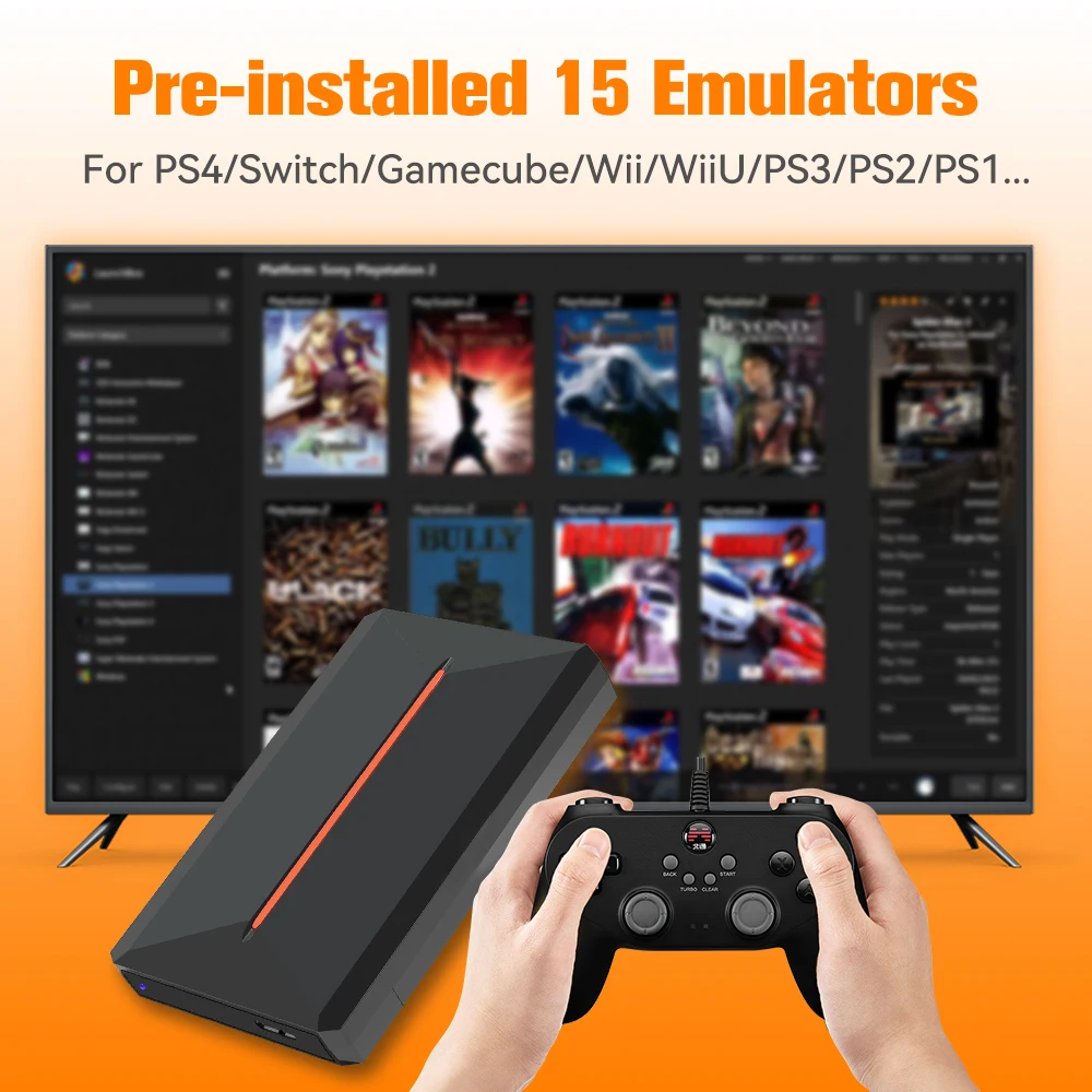 Launchbox 500GB Game Hard Drive Portable Gaming HDD with 3700+PC/3D Games for PS4/PS3/PS2/Wii/WiiU/Switch Game Console for PC