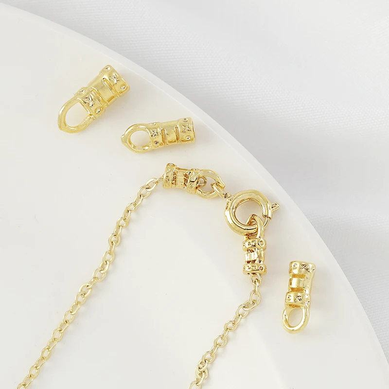 20Pcs 18K Gold Plated Brass Crimp End Caps with Loop Tube Barrel Chains Ends Cap for Diy Leather Cords Bracelet Jewelry Making