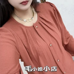 Fashionable French Long Sleeved Shirt Western-style Loose Fitting Shirt Casual Round Neck Top Worn Outside