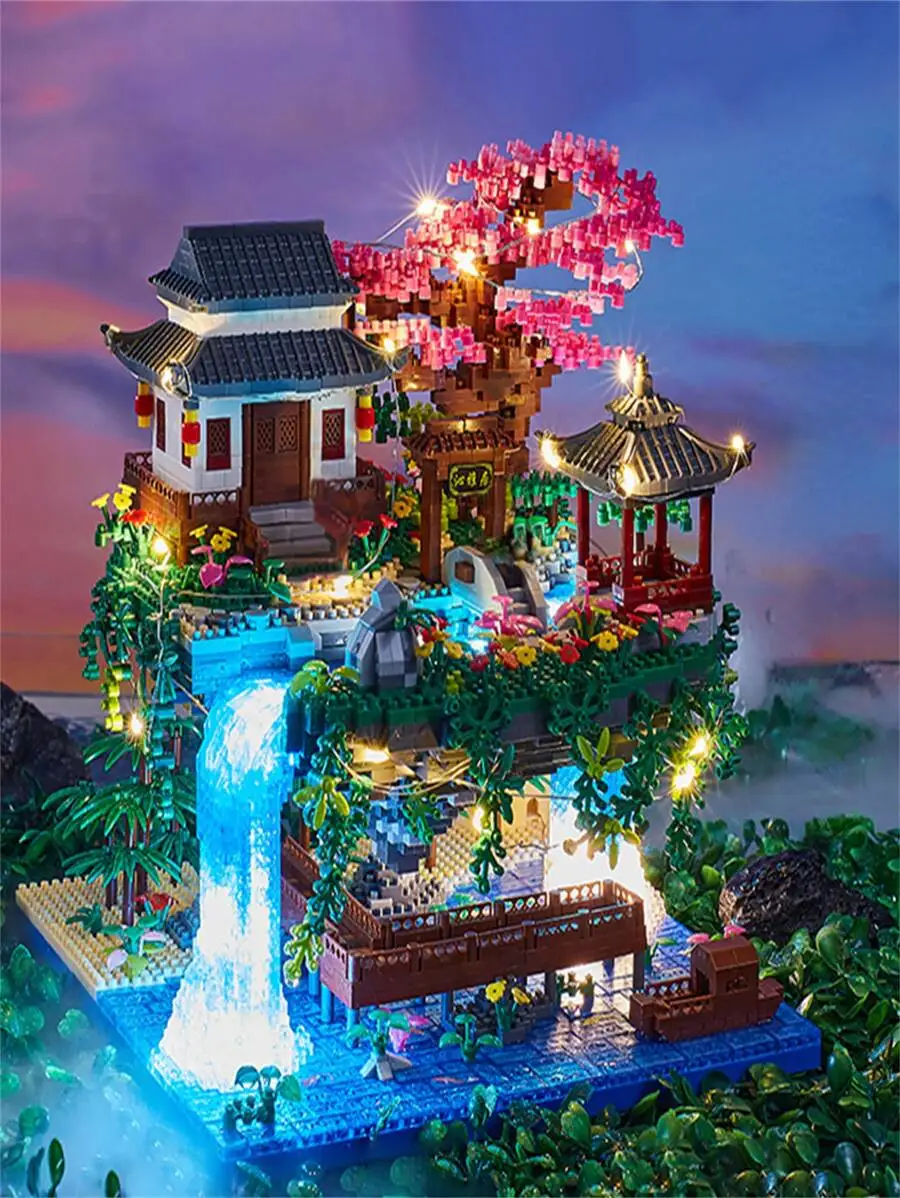 

Peach Blossom Pond Building Blocks, Large High-Difficulty DIY Model For Room Decor & Gift
