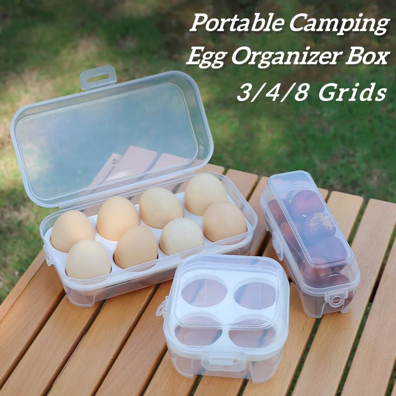 

3/4/8 Grids Transparent Portable Egg Box Shockproof Anti-fall Camping Picnic Egg Storage Box Refrigerator Camping Eggs Container