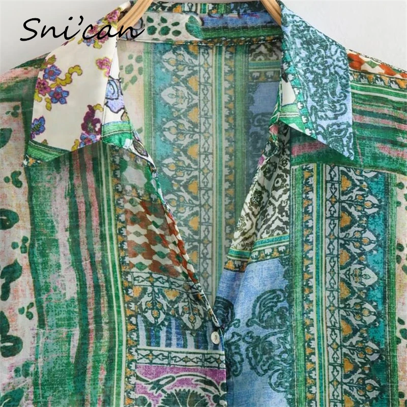 Green Flower Paisley Print Women Blouse Oversize Casual Ladies Shirts Female Chic Tops Outwear Blusas Mujer Blusas Muje New