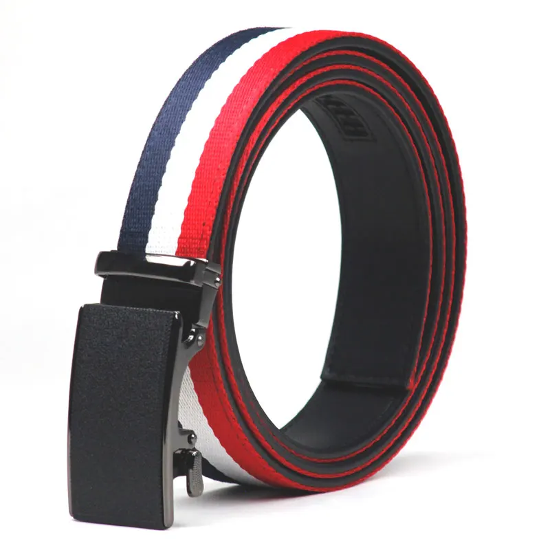 Men Big Size Casual Striped Cloth Fabric Canvas Auotomatic Leather Belt For Man Strap Red White Blue Mixed Color