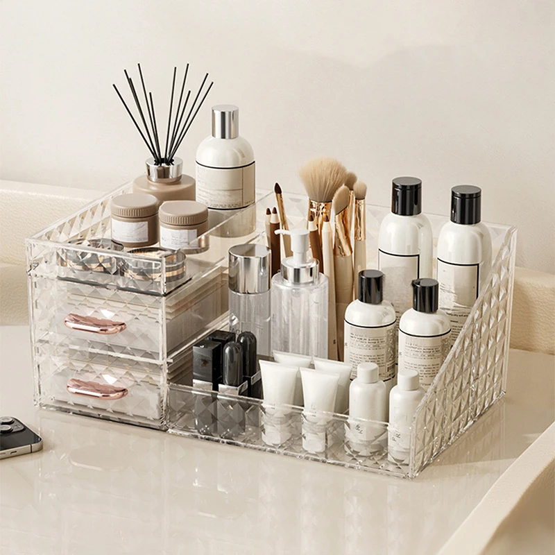 1PCS Makeup Organizer [Large Capacity] Cosmetic Organizer with Transparent Drawer  Multi-functional Lipstick & CosmeticOrganizer