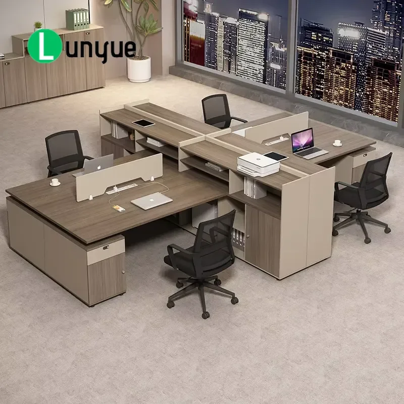 Modern Open Office Computer Workstation Modular 4 Person Staff Desk with Baffle Executive Working Group Furniture for Office