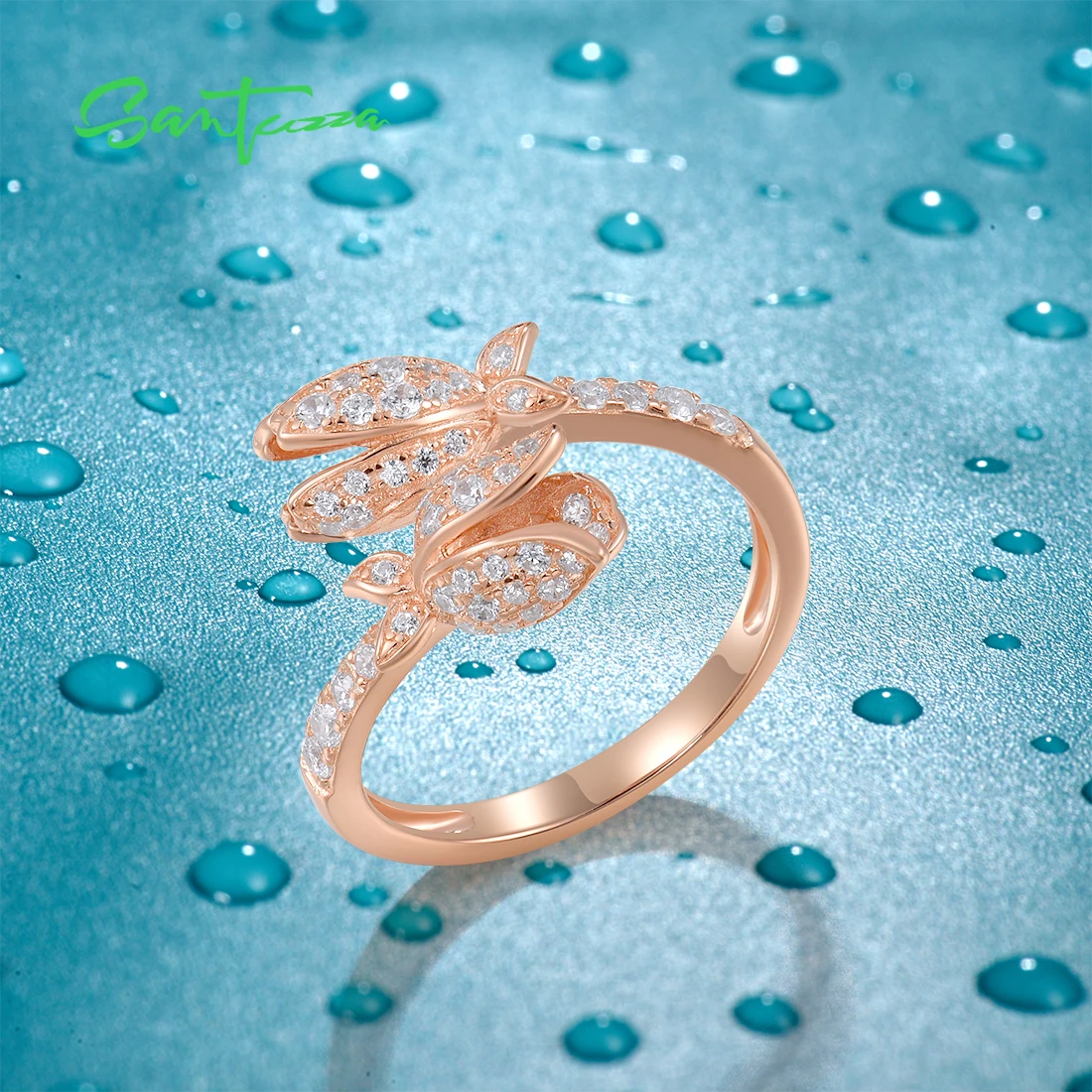 SANTUZZA Real 925 Sterling Silver Rings For Women Sparkling White CZ Created Ruby Pink Sapphire Flower Elegant Fine Jewelry