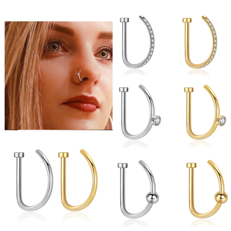 Stainless Steel Fake Nose Piercing Jewelry for Men D Shape Nose Ring for Women faux Piercing nez nariz falso Body Jewelry