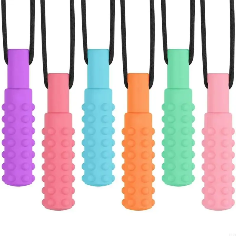 090B Tooth Grinding Stick Sensory Chew Toy Silicone Teether for Autistic Kids Teether Necklace for Teething Relief