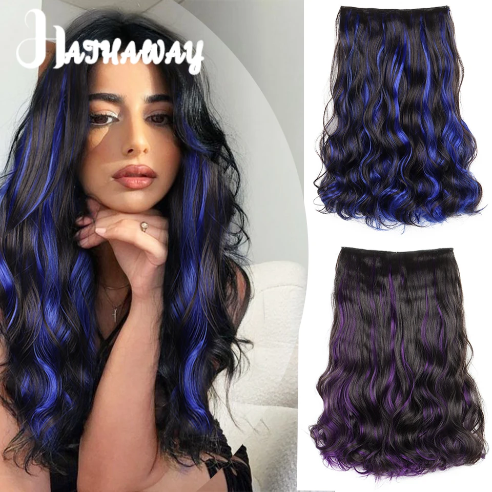 16 Inch 5 Clip Wave Wig Piece Synthetic Long Hair Wave Pink And Blue Hair Dye Must Be Worn Daily When Going Out Woman