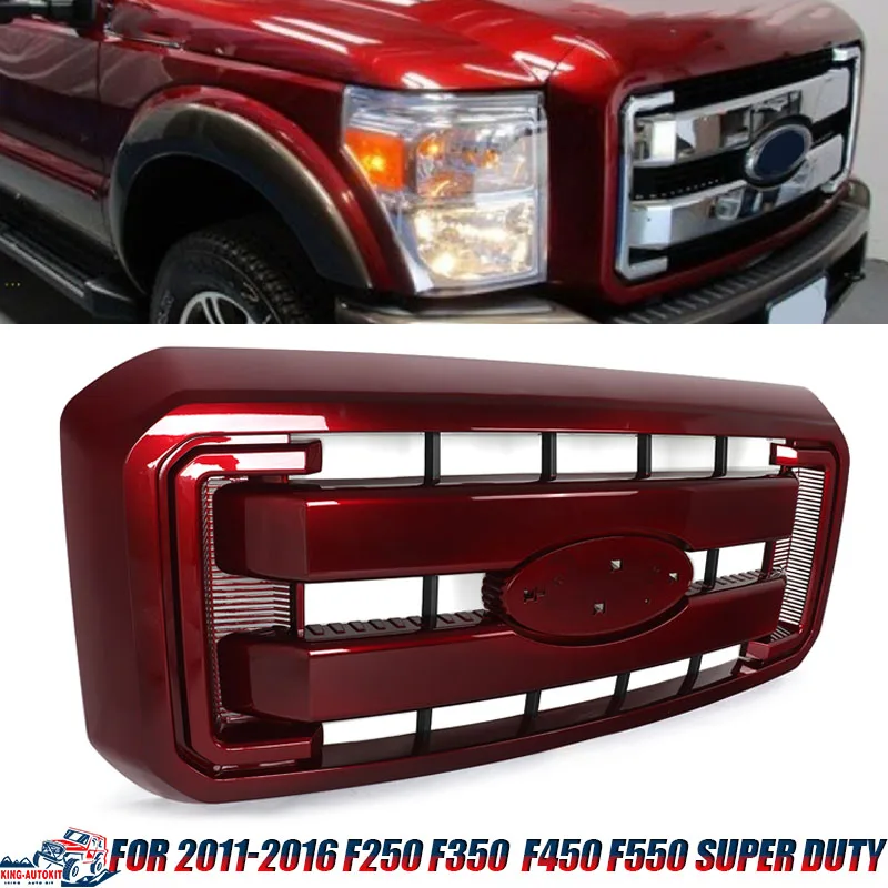 Ruby Red Grille for 2011-2016 Ford F250 F350 F450 F550 Super Duty XLT King Lariat Car Upper Bumper Hood Mesh Racing Grills