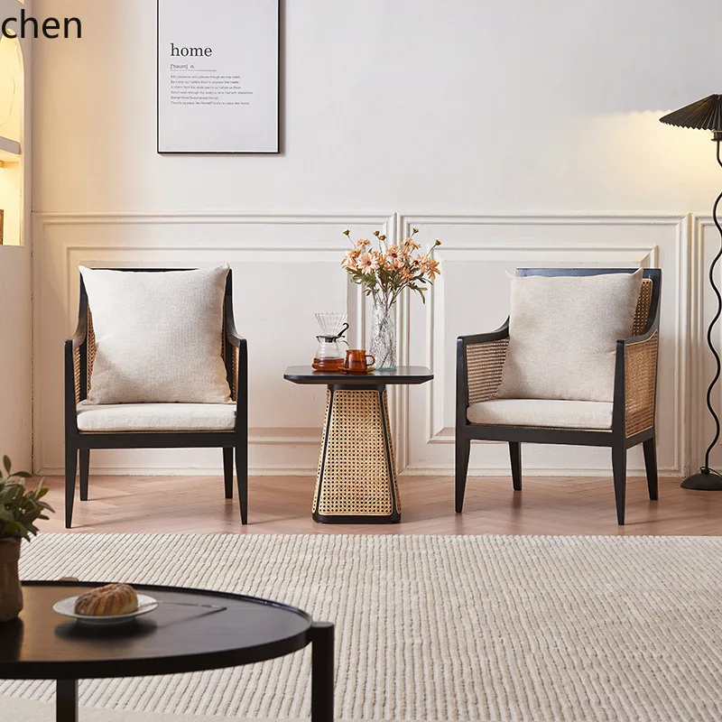 ZML Leisure Chair Home Simple Balcony Rattan Chair Three-Piece Set Homestay Single Sofa Chair Coffee Table Set
