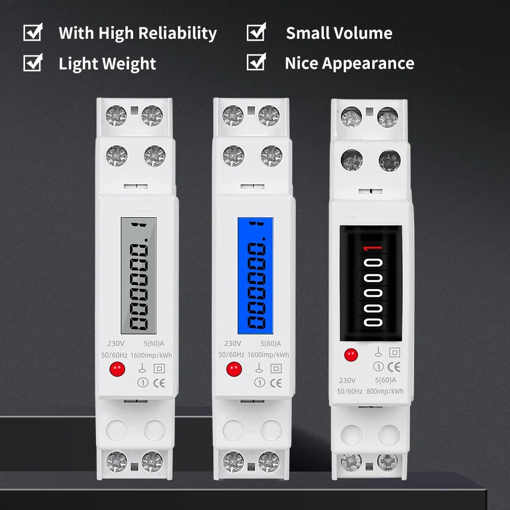 18mm Single Phase 1P 2 Wire Digital Wattmeter Power Consumption Analog Energy Meter kWh AC 230V 50Hz LCD Electric Din Rail Mount