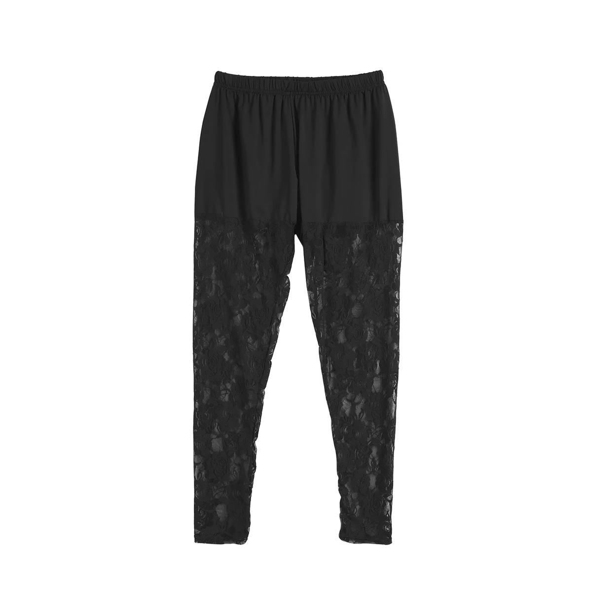 Vrouwen Plus Size Leggings Effen Kleur Skinny Broek Sheer Floral Lace Stiksels Leggings Hoge Taille Stretch Broek L-4XL