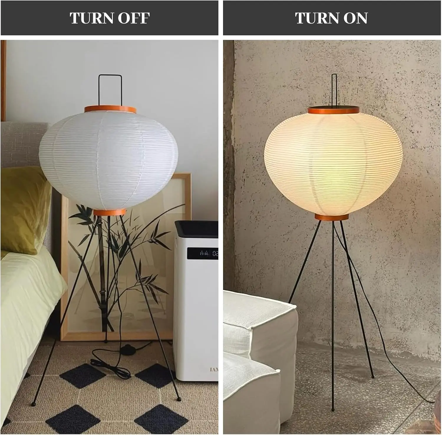 Candeeiro de pé de papel de arroz japonês 49,2 'branco Akari luz de pé com lâmpada 3000K - sombra de lanterna Japandi Noguchi artesanal para cama