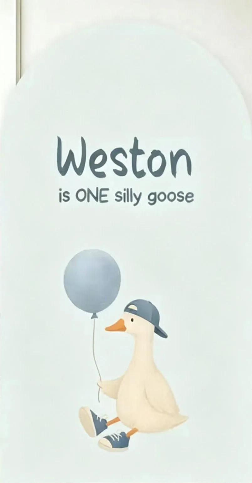 Custom 2-Side One Silly Goose Baby Shower Arch Backdrop Cover Grid Balloon Custom Name Birthday Party Decor Backdrop Photo
